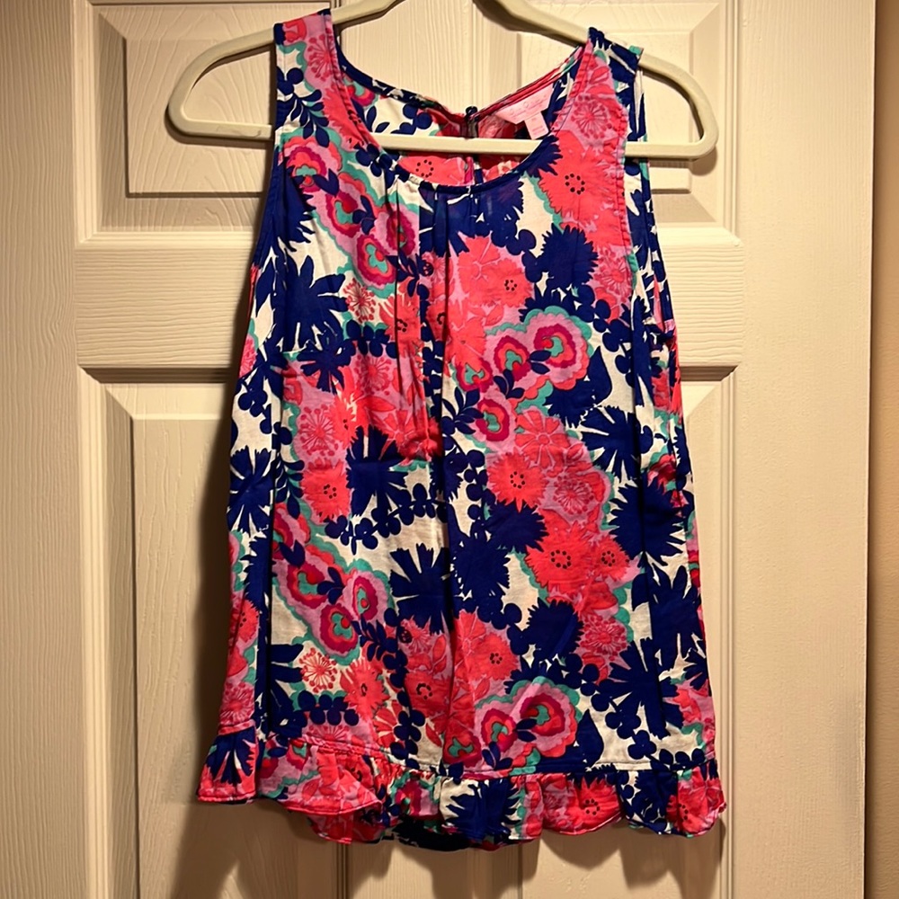Lilly Pulitzer Women's Sleeveless Floral Ruffle Hem Tank Top Size Medium